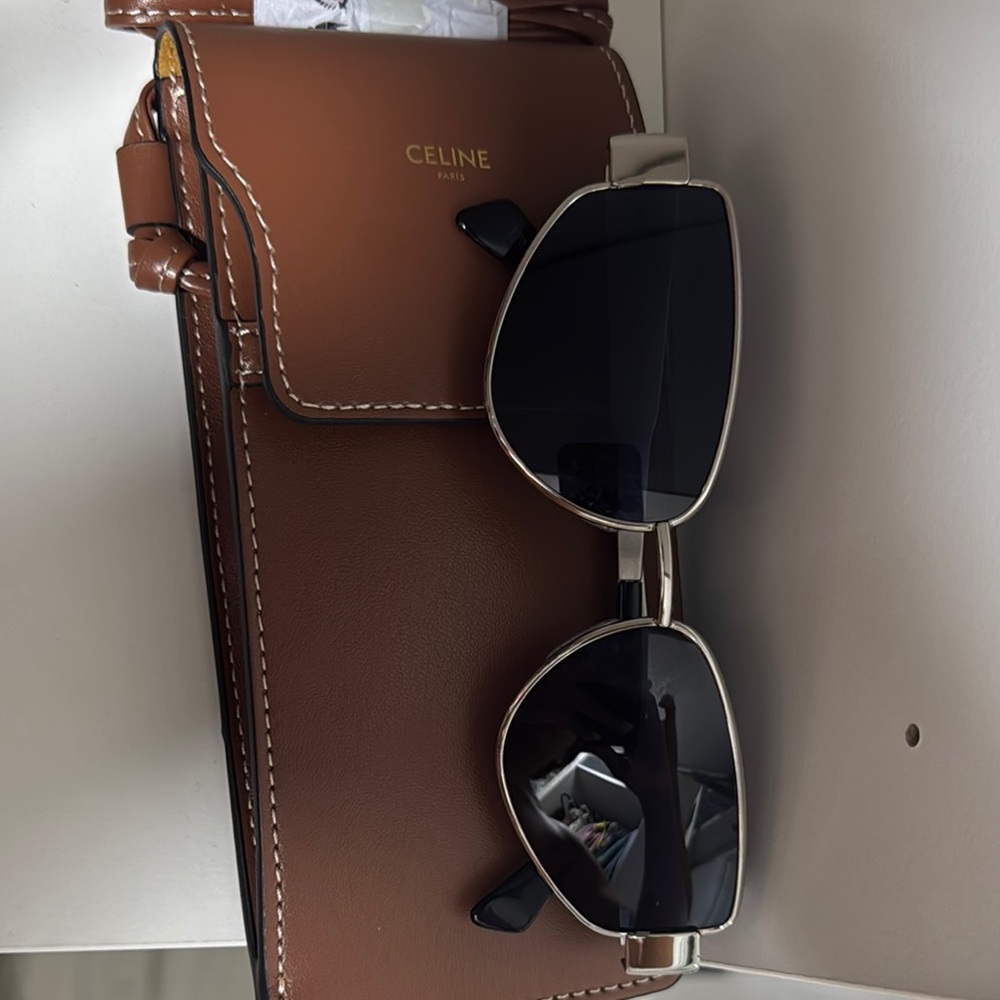 Celine sunglasses  with Tan Leather Bag  Holder